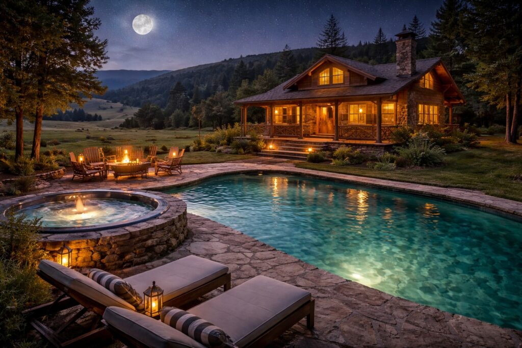 Secluded swinger-friendly vacation rental cabin with pool and hot tub