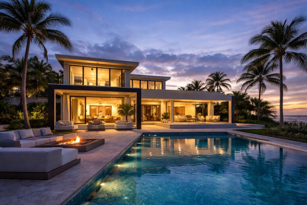 Luxury swinger friendly vacation rental villa with private pool and outdoor lounge area