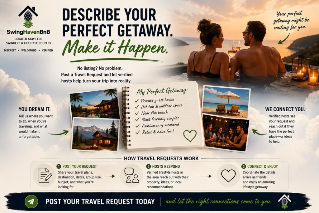 Couple planning their next swinger travel getaway