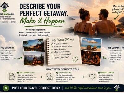 Couple planning their next swinger travel getaway